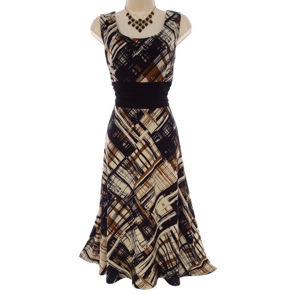 R&M Richards Black Brown Painted Brushstroke Print Midi Dress Size 22W 3X Plus - Picture 1 of 7